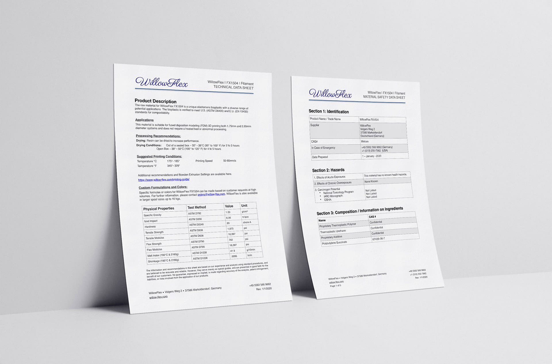 Technical Specifications Sheets for WillowFlex